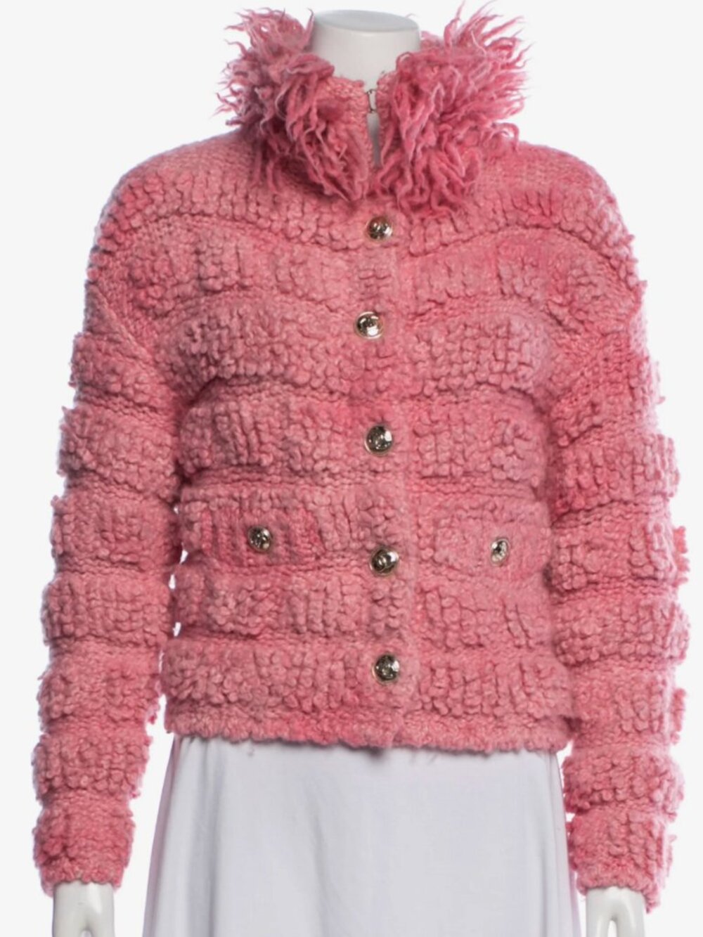 Chanel Fall 2020 20K Runway Look 33 Pink Boucle Cardigan Jacket Size 42